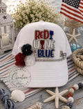 Red, Wine & Blue Hat ~ Serving Patriotic Charm with a Coastal Twist HAT